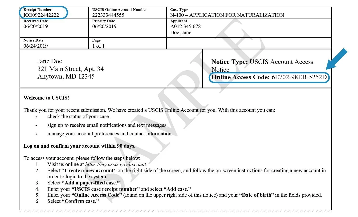 myUSCIS online access invitation code