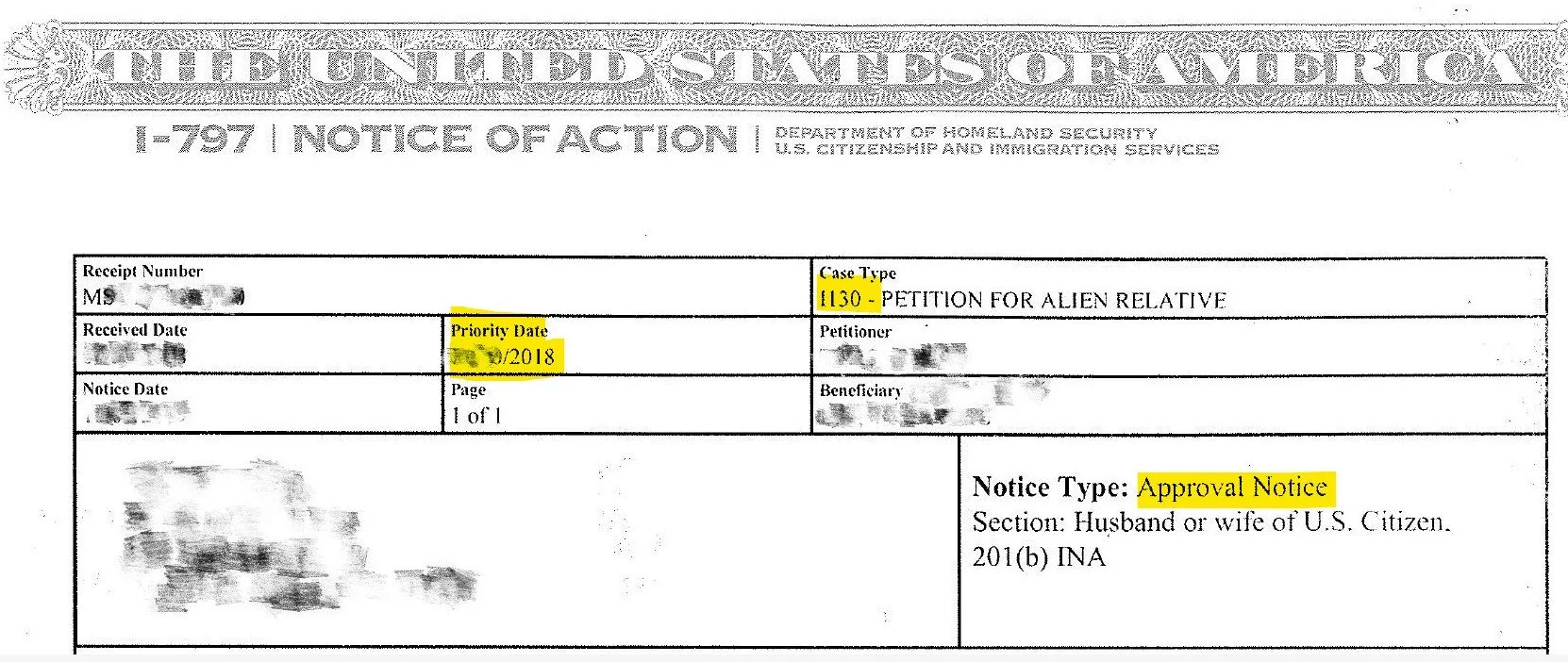 I-797 Notice of Action sample